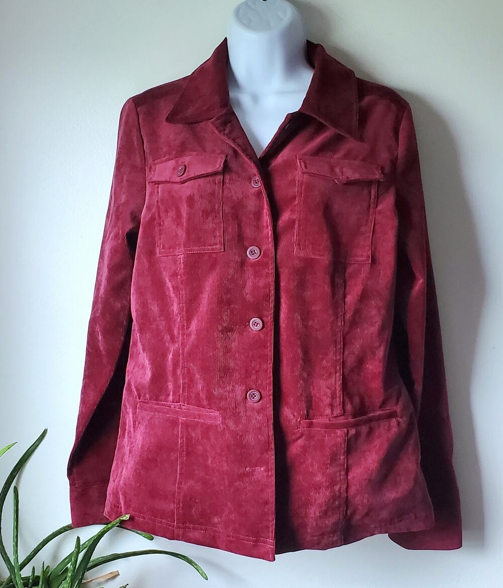 Croft & Barrow Womens Burgundy Corduroy Button Down Jacket Blazer Size S Preppy